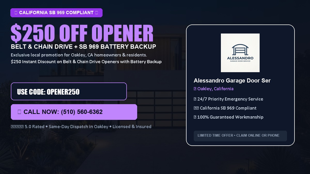 $250 OFF Smart Garage Door Opener Installation (Belt & Chain Drive with California SB 969 Battery Backup) in Oakley, CA