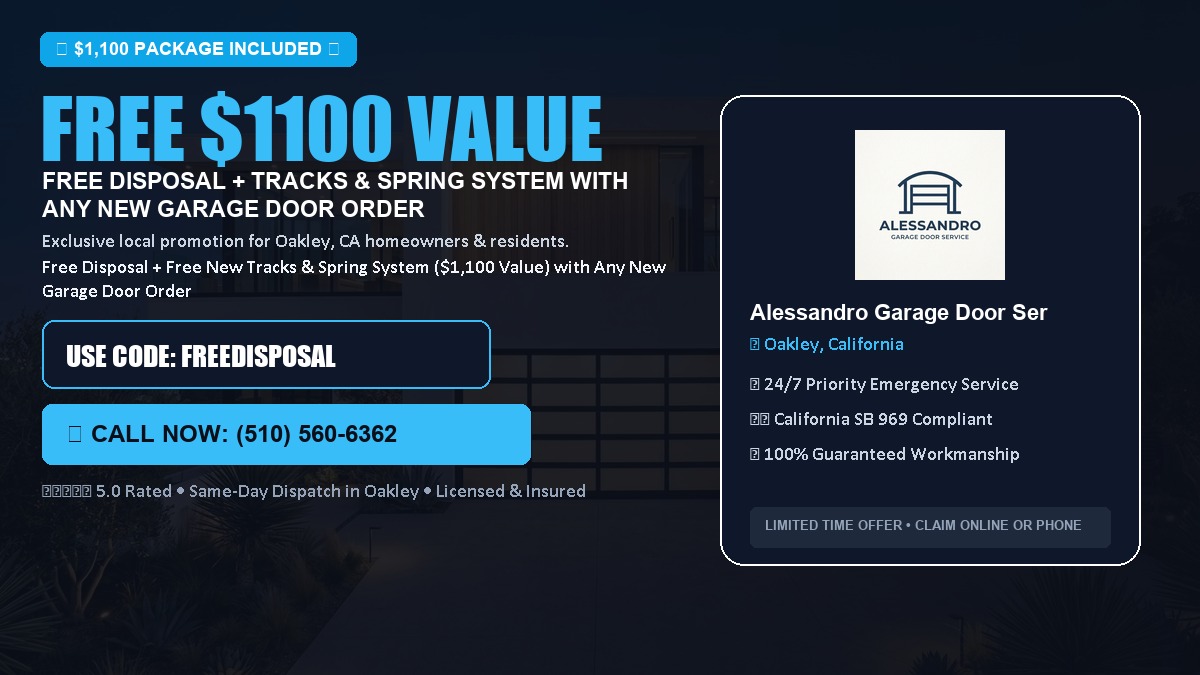 Free Disposal + Free New Tracks & Spring System with Any New Garage Door Order ($1100 Value) in Oakley, CA